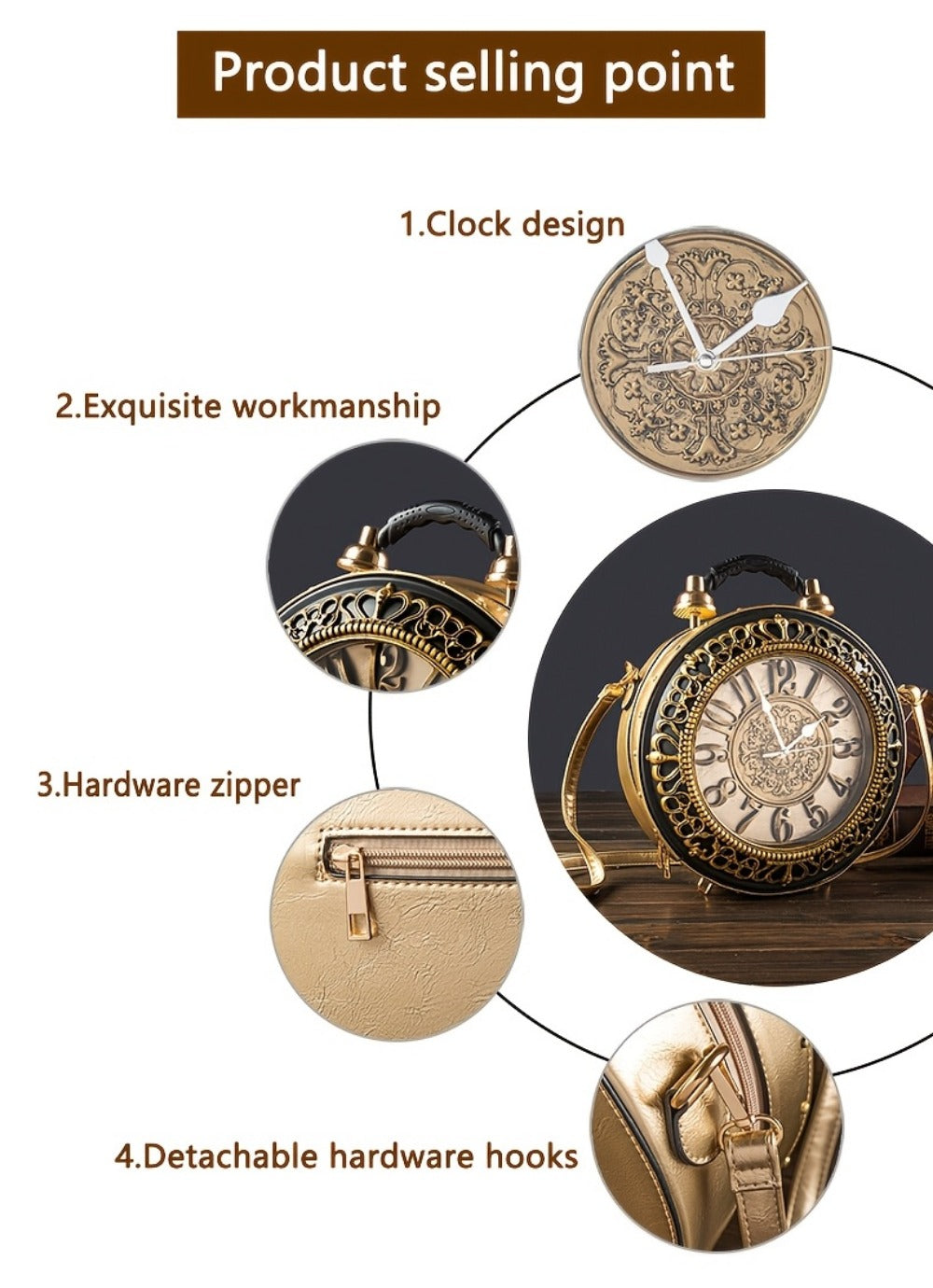 Crossbody Bag for Women – for Everyday Use, Steampunk Retro Clock Face Vintage – detail view 19