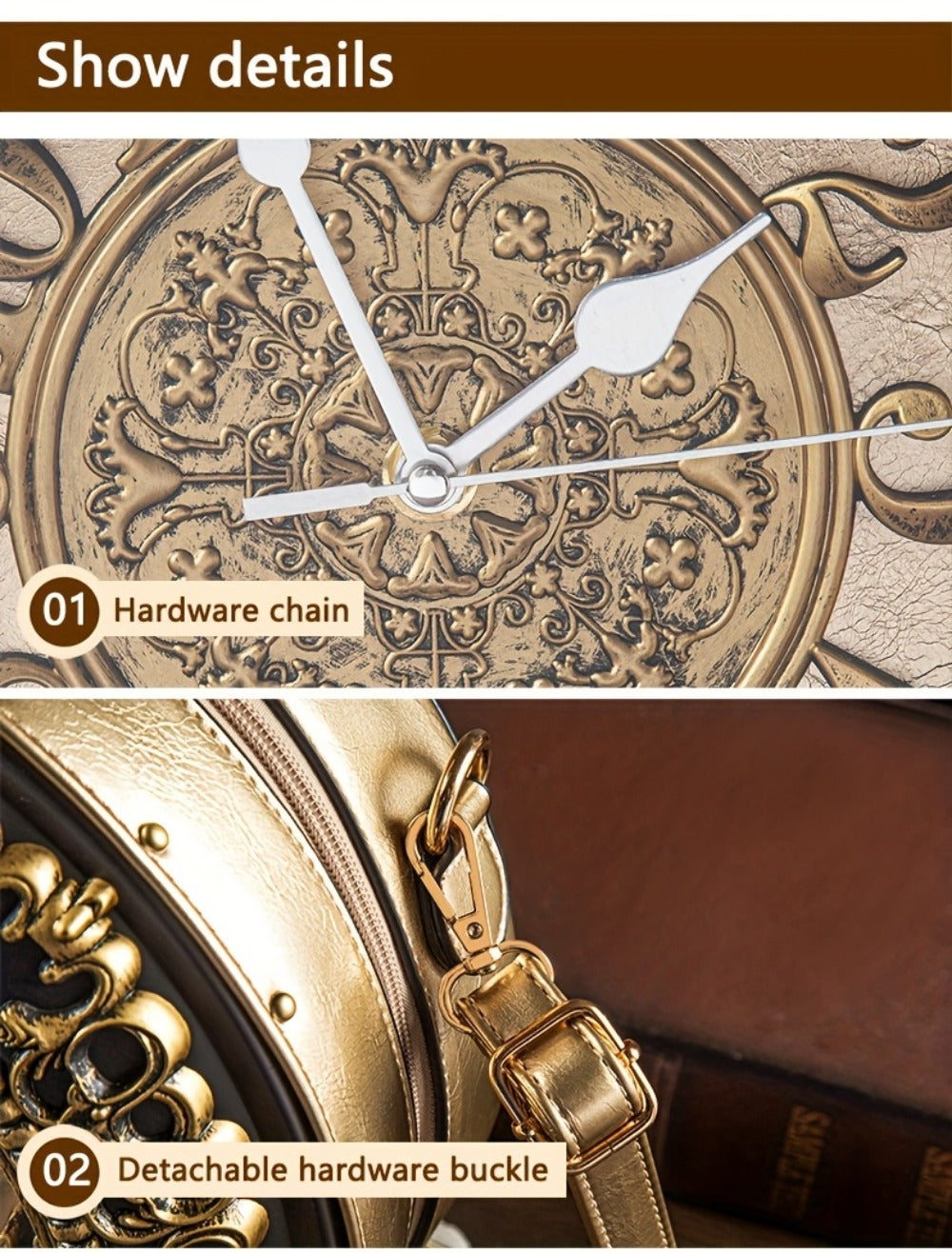 Crossbody Bag for Women – for Everyday Use, Steampunk Retro Clock Face Vintage – detail view 24