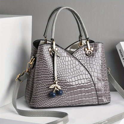 Crossbody Bag for Women – Faux Crocodile Texture Cherry Pendant – detail view 16