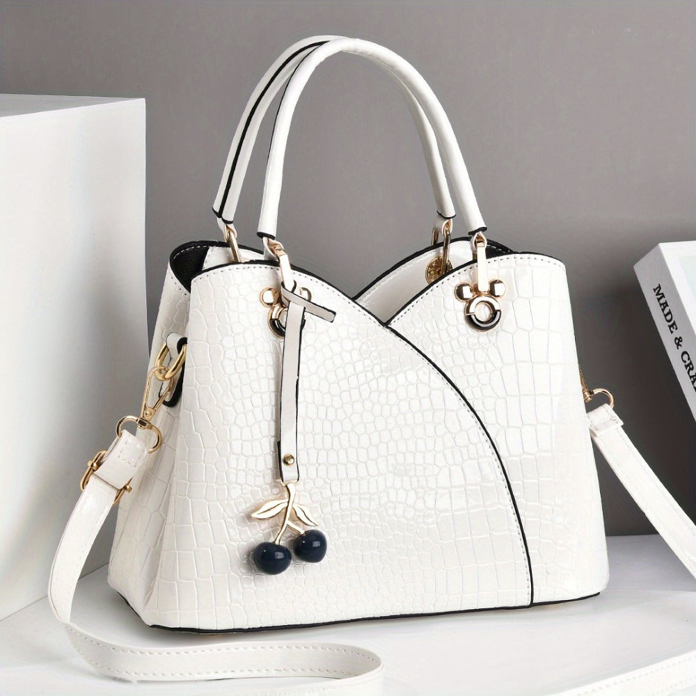 Crossbody Bag for Women – Faux Crocodile Texture Cherry Pendant – detail view 18