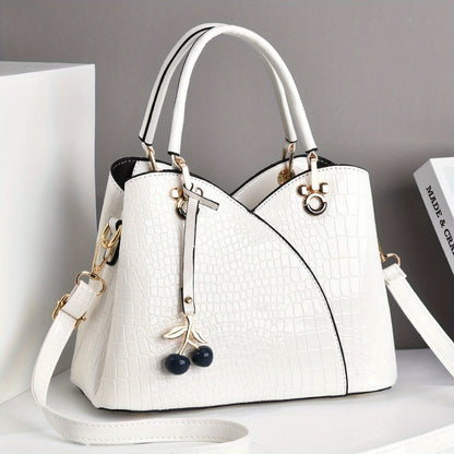 Crossbody Bag for Women – Faux Crocodile Texture Cherry Pendant – detail view 18