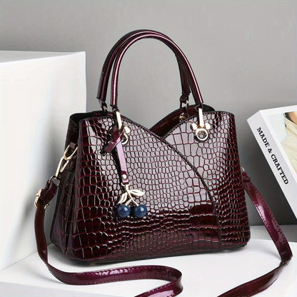 Crossbody Bag for Women – Faux Crocodile Texture Cherry Pendant – detail view 20