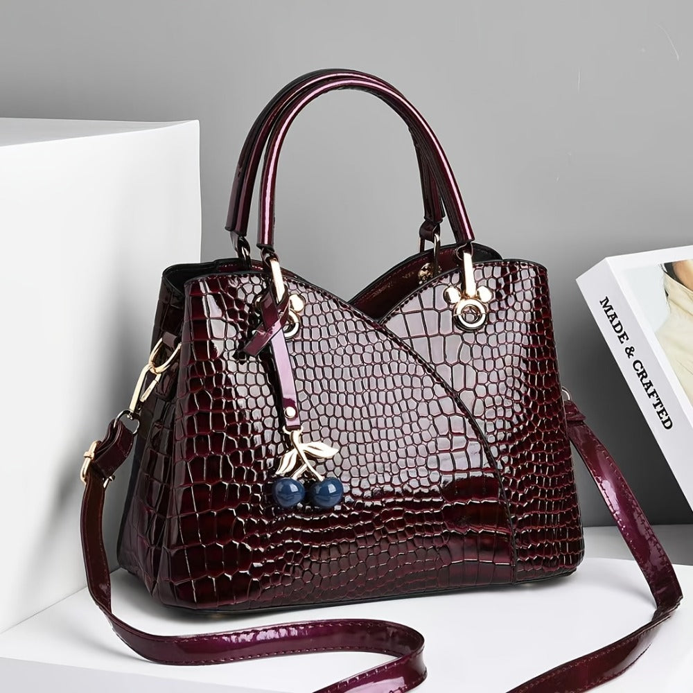 Crossbody Bag for Women – Faux Crocodile Texture Cherry Pendant – detail view 5
