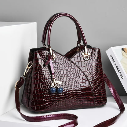 Crossbody Bag for Women – Faux Crocodile Texture Cherry Pendant – detail view 5