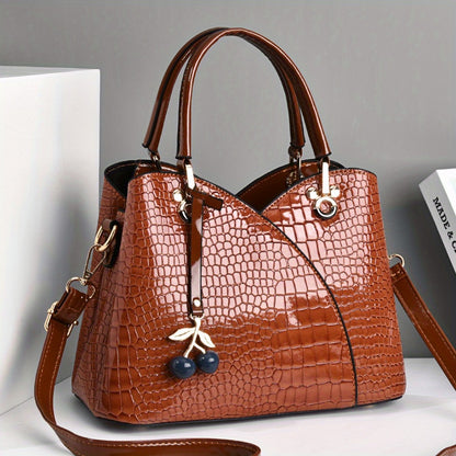 Crossbody Bag for Women – Faux Crocodile Texture Cherry Pendant – detail view 23