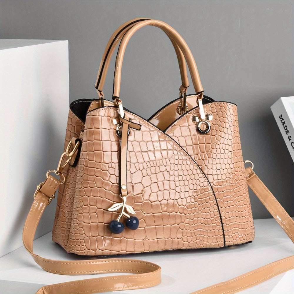 Crossbody Bag for Women – Faux Crocodile Texture Cherry Pendant – detail view 26