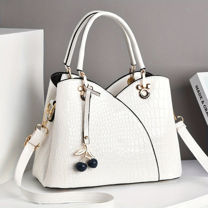 Crossbody Bag for Women – Faux Crocodile Texture Cherry Pendant – detail view 11