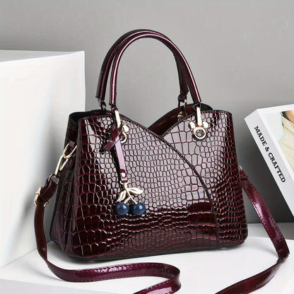 Crossbody Bag for Women – Faux Crocodile Texture Cherry Pendant – detail view 2