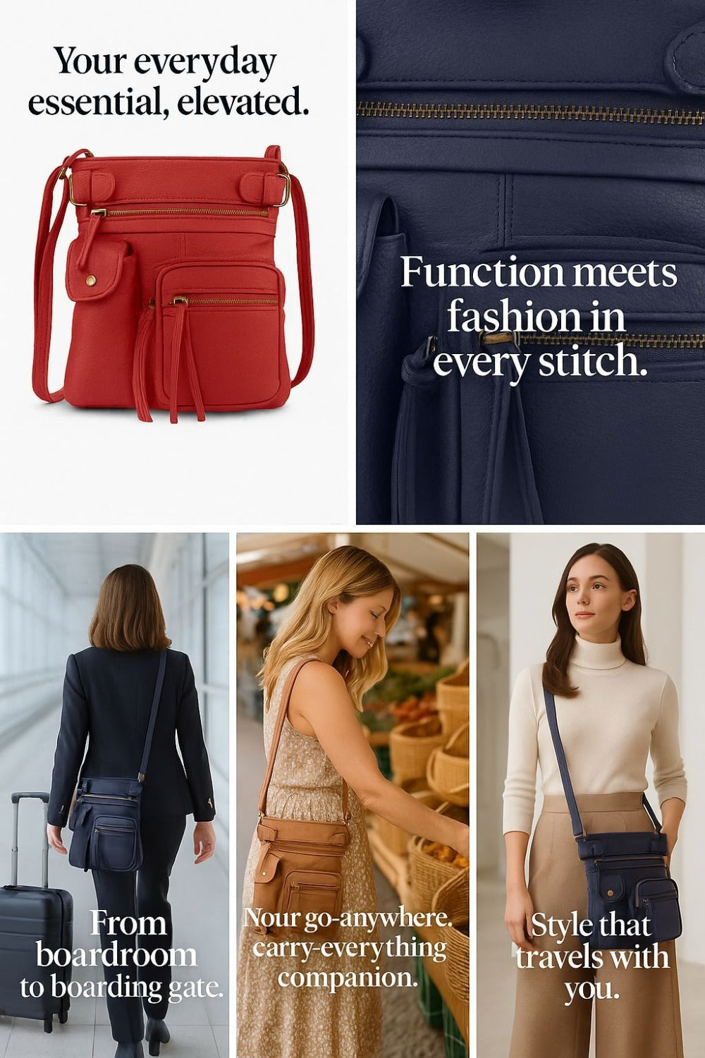 Crossbody Bag for Women – Genuine Leather, Adjustable Strap – detail view 27