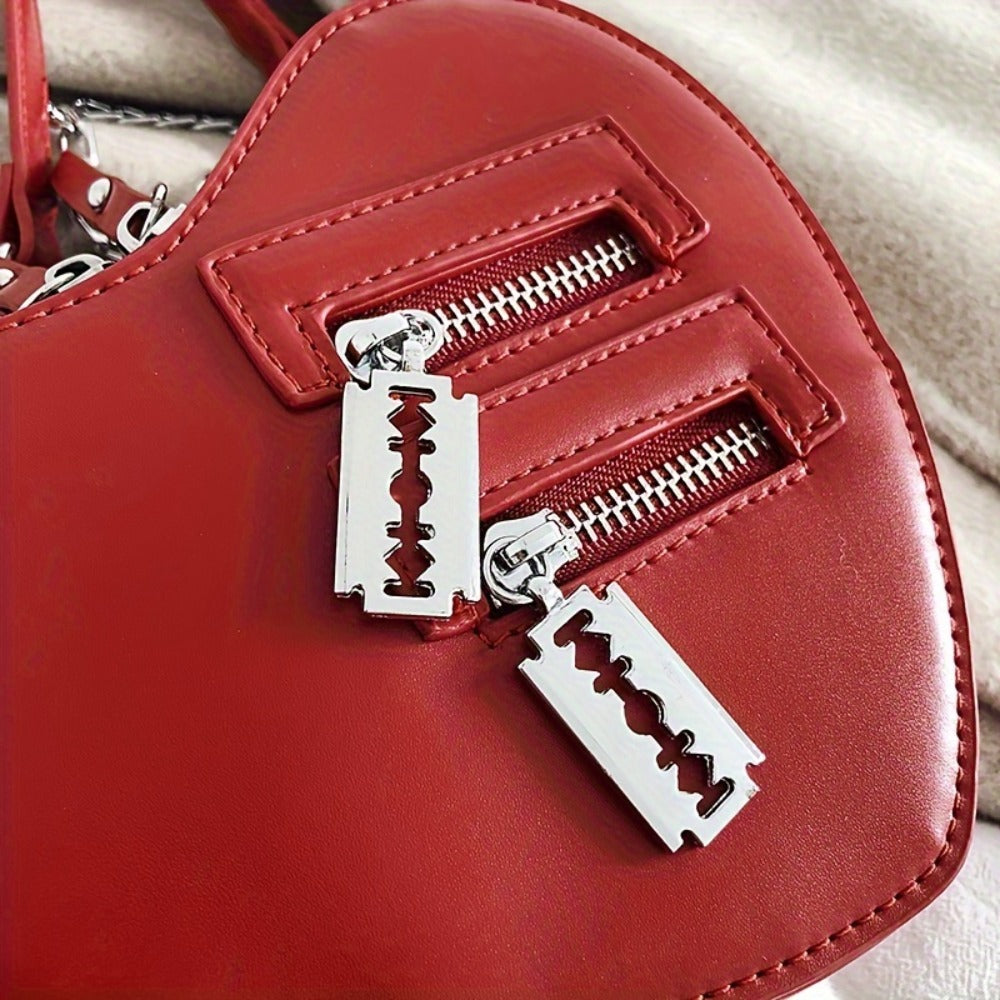 Crossbody Bag for Women – Gothic Heart Blade Zipper Chain – detail view 13