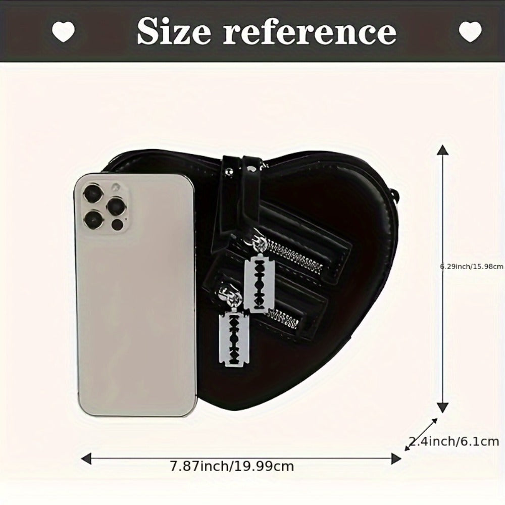 Crossbody Bag for Women – Gothic Heart Blade Zipper Chain – detail view 3