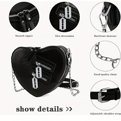 Crossbody Bag for Women – Gothic Heart Blade Zipper Chain – detail view 5