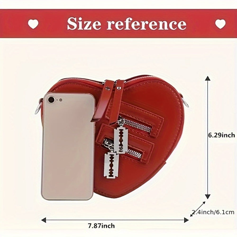 Crossbody Bag for Women – Gothic Heart Blade Zipper Chain – detail view 6