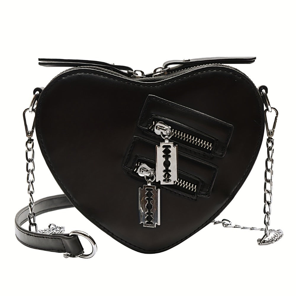 Crossbody Bag for Women – Gothic Heart Blade Zipper Chain – front view