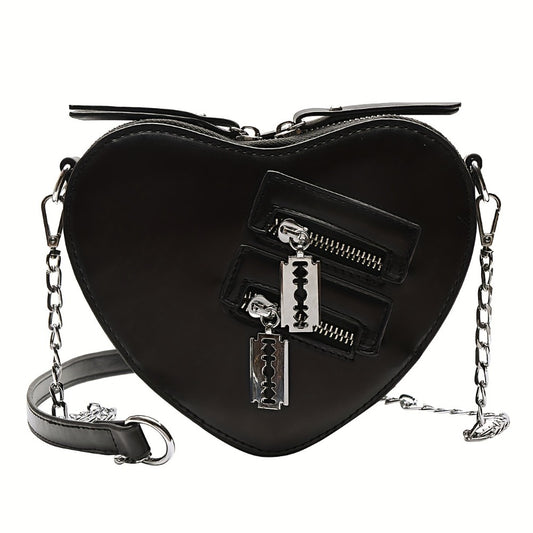 Crossbody Bag for Women – Gothic Heart Blade Zipper Chain – front view