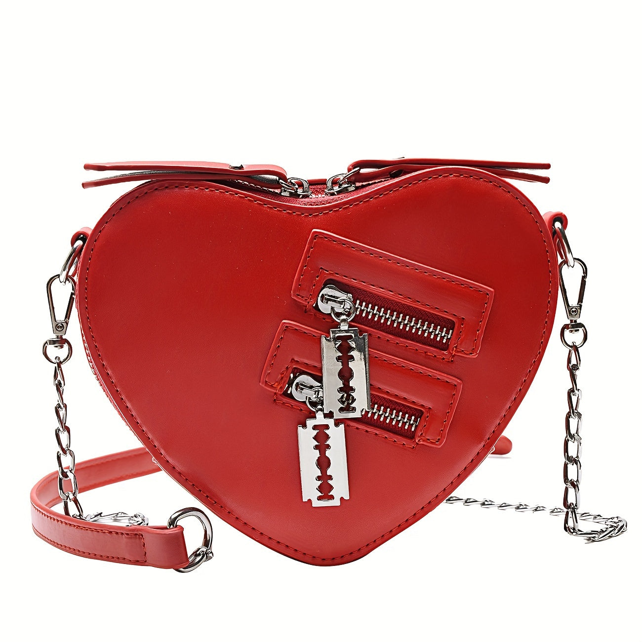 Crossbody Bag for Women – Gothic Heart Blade Zipper Chain – detail view 15