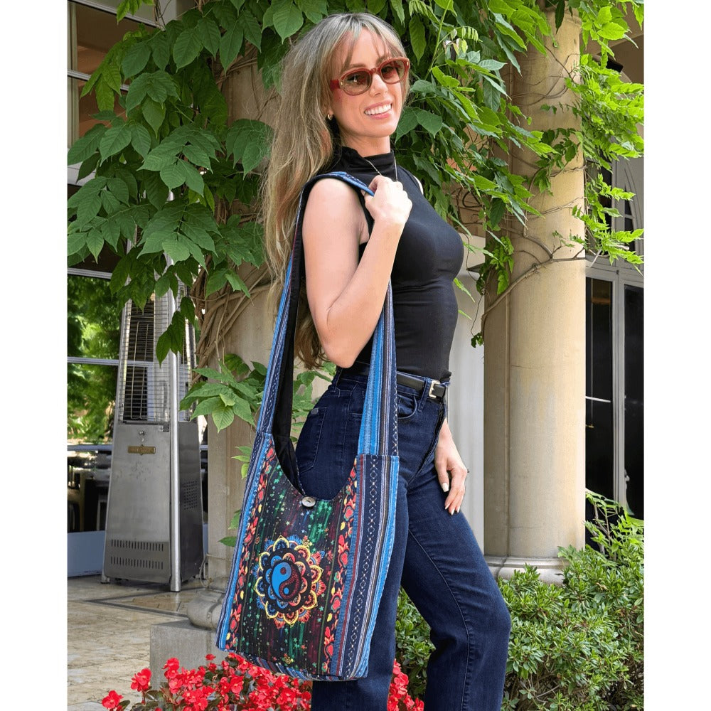 Crossbody Bag for Women – Handmade Cotton Yin Yang Hobo – detail view 6