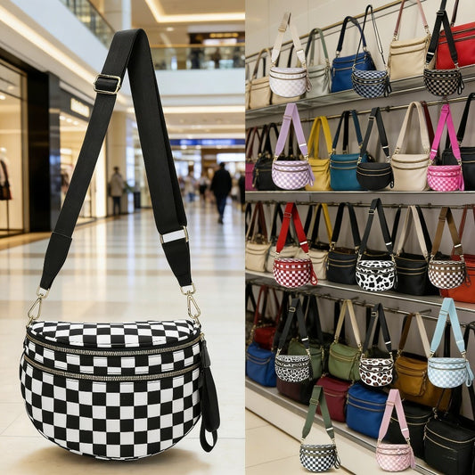 Crossbody Bag for Women – Large Capacity, Plaid Large Capacity Drawstring Closure – front view