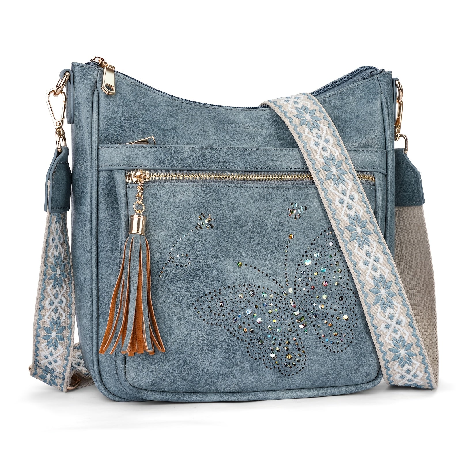 Crossbody Bag for Women – Large Vintage Butterfly Faux Leather – front view - product view 11