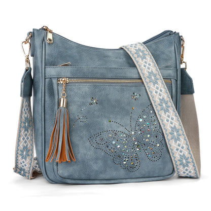 Crossbody Bag for Women – Large Vintage Butterfly Faux Leather – front view - product view 11