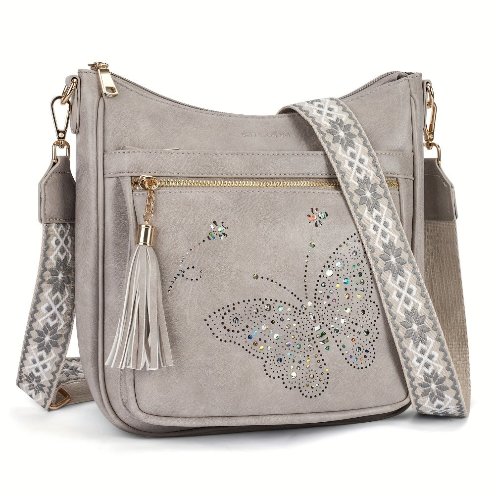Crossbody Bag for Women – Large Vintage Butterfly Faux Leather – detail view 13