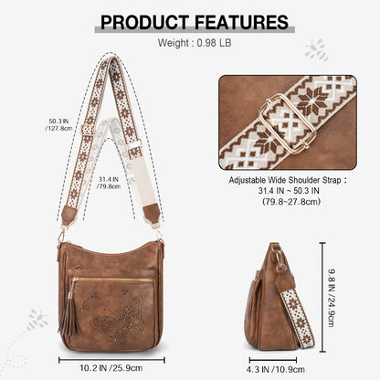Crossbody Bag for Women – Large Vintage Butterfly Faux Leather – detail view 7