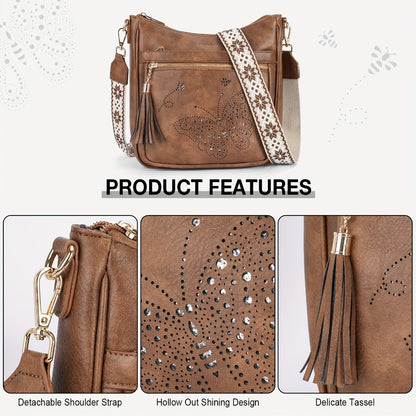 Crossbody Bag for Women – Large Vintage Butterfly Faux Leather – detail view 11