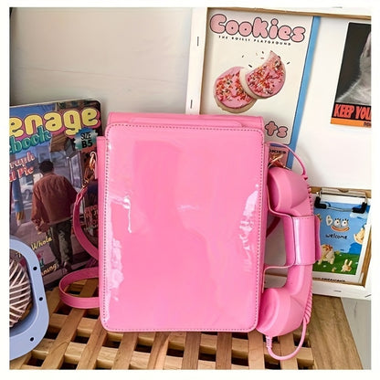 Crossbody Bag for Women – Lightweight, Retro Telephone Novelty Pu Glossy – detail view 29