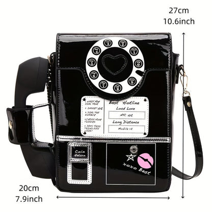 Crossbody Bag for Women – Lightweight, Retro Telephone Novelty Pu Glossy – detail view 5