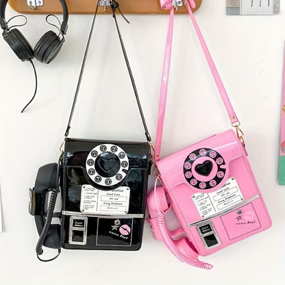 Crossbody Bag for Women – Lightweight, Retro Telephone Novelty Pu Glossy – detail view 9