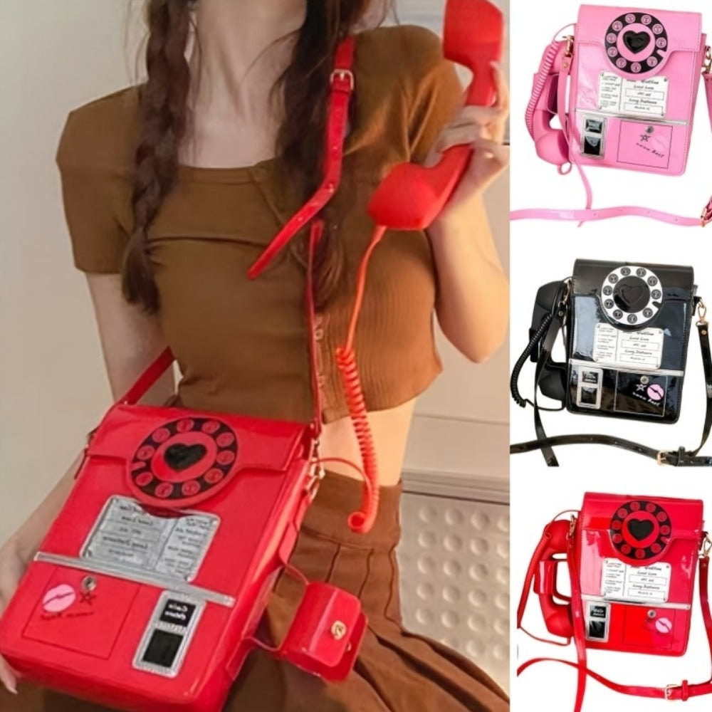 Crossbody Bag for Women – Lightweight, Retro Telephone Novelty Pu Glossy – front view