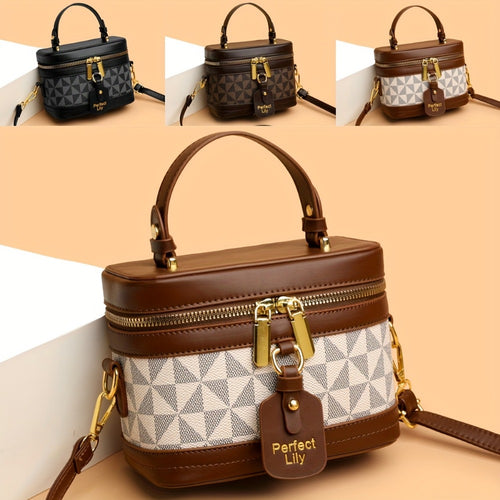Crossbody Bag for Women – Mini, Vanity Structured Box Geometric Monogram – front view