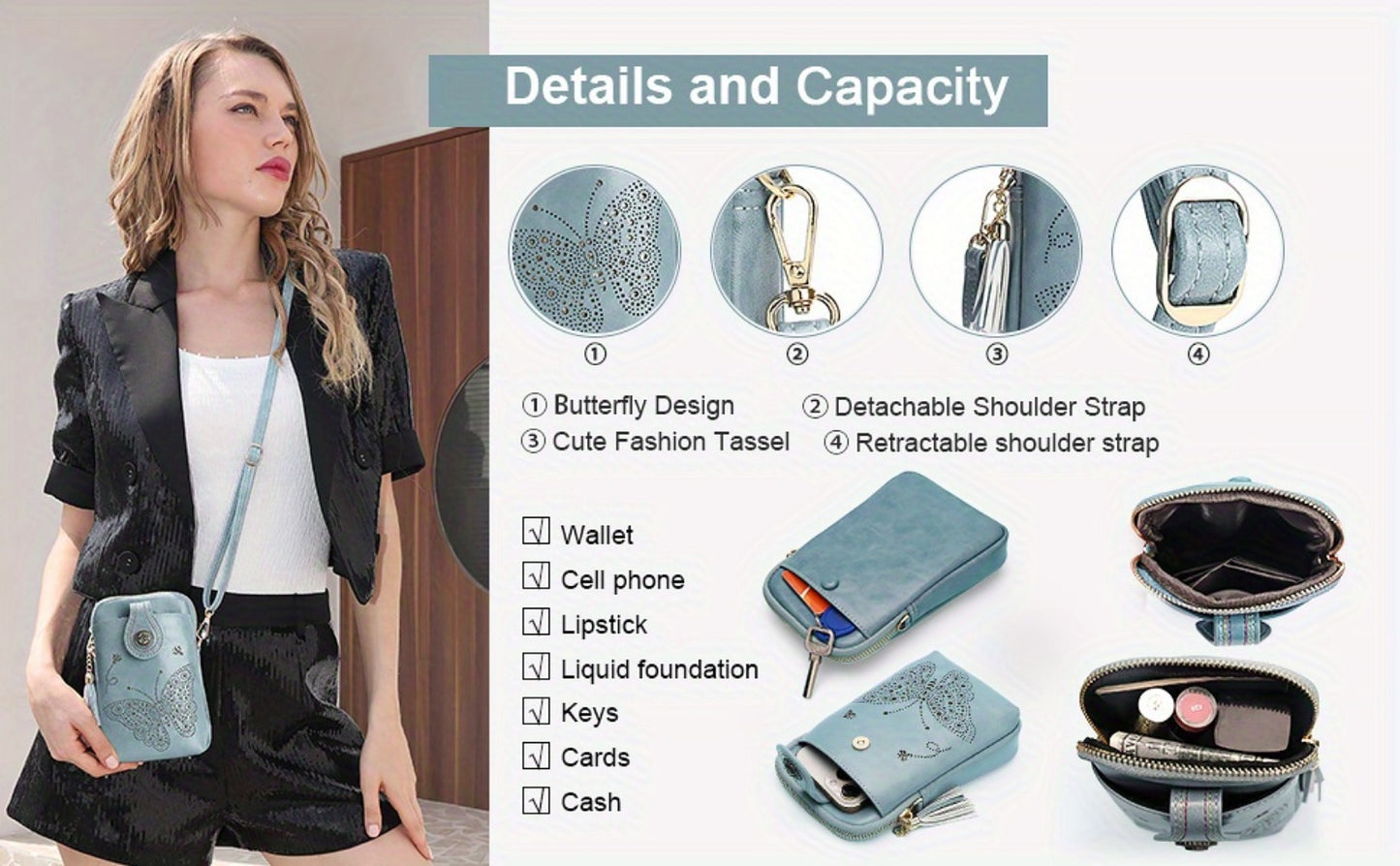 Crossbody Bag for Women – Mini, Lightweight, Adjustable Strap – detail view 17