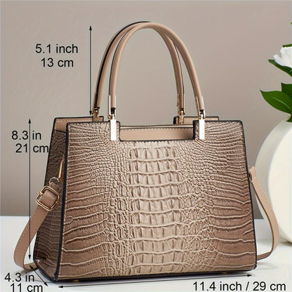 Crossbody Bag for Women – Multi-Pocket, Crocodile Pattern Satchel Color Contrast – detail view 4