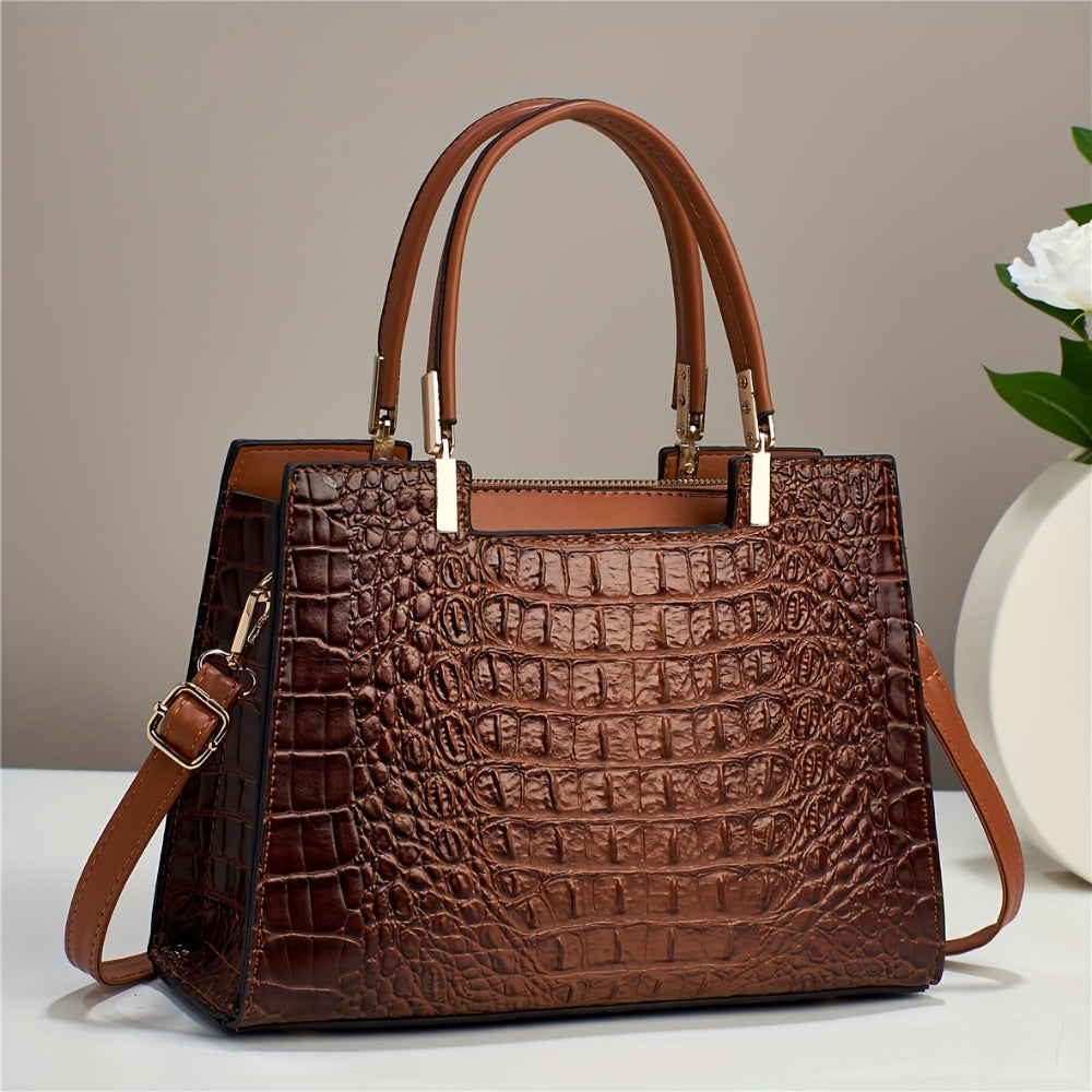 Crossbody Bag for Women – Multi-Pocket, Crocodile Pattern Satchel Color Contrast – detail view 7