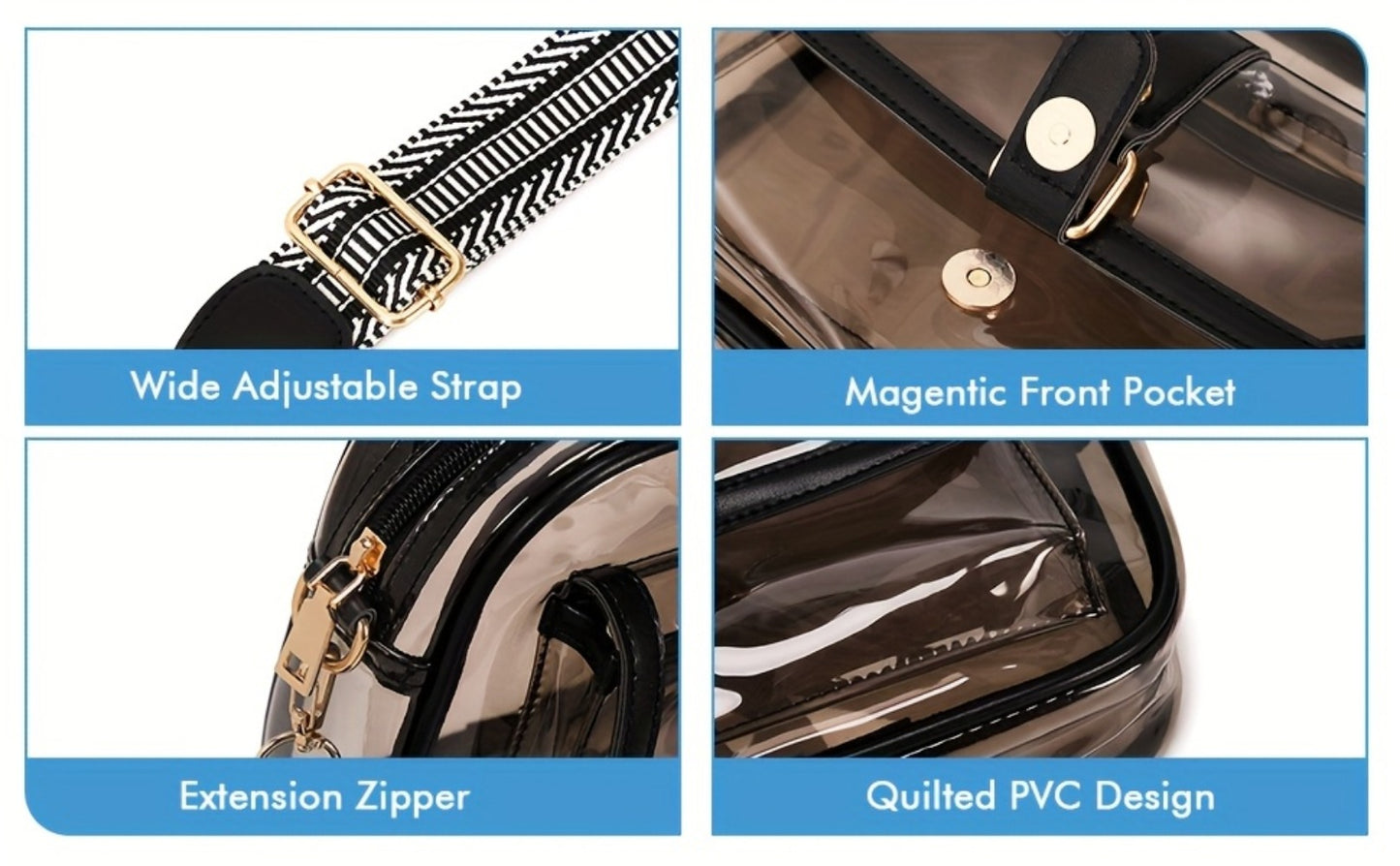 Crossbody Bag for Women – PVC, Lightweight, Clear, Multi Pocket – detail view 14