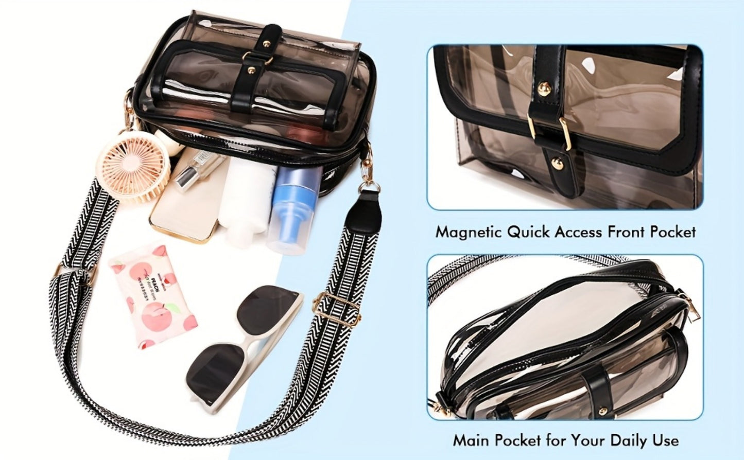 Crossbody Bag for Women – PVC, Lightweight, Clear, Multi Pocket – detail view 15