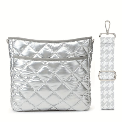 Crossbody Bag for Women – Quilted, Quilted Puffer Zipper Fashion Metallic – front view - product view 23