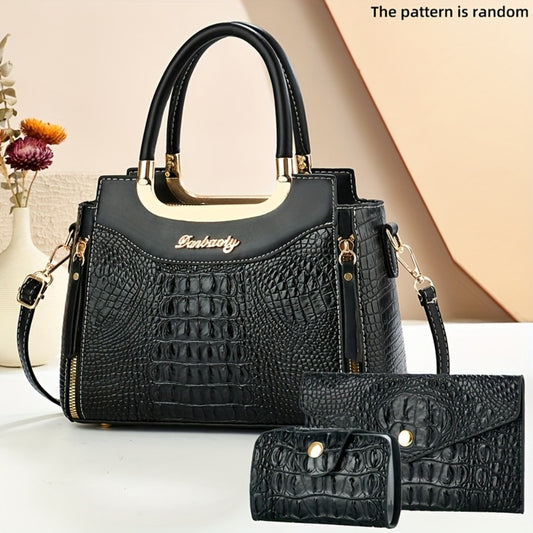 Crossbody Bag for Women – for Travel & Everyday Use, Crocodile Pattern Set Detachable – front view