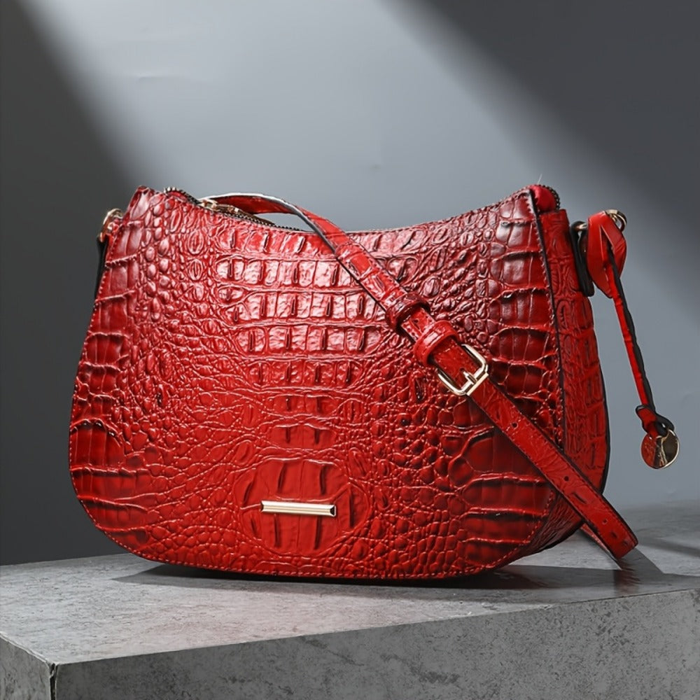 Crossbody Bag for Women – for Travel & Everyday Use, Crocodile Pattern Vintage Textured – front view