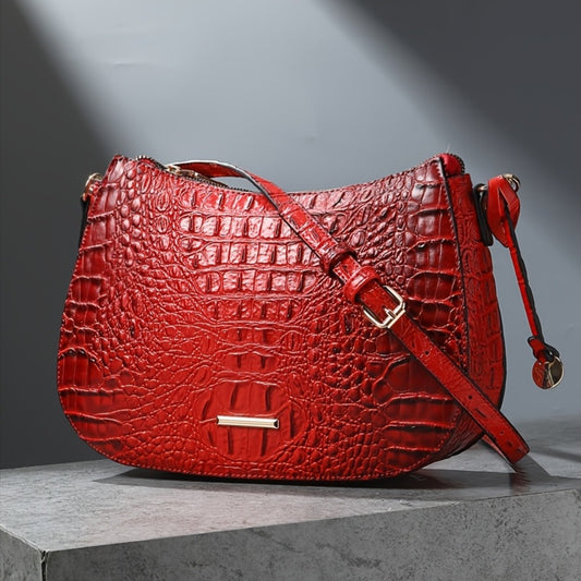 Crossbody Bag for Women – for Travel & Everyday Use, Crocodile Pattern Vintage Textured – front view