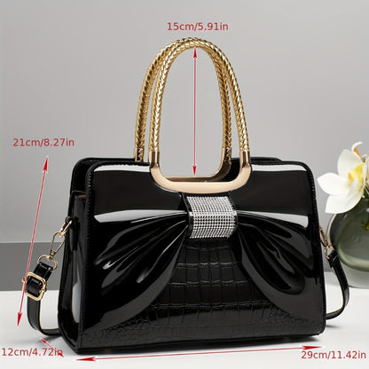 Crossbody Bag for Women – for Travel & Work, Bow Accent Faux Leather Luxury – detail view 2