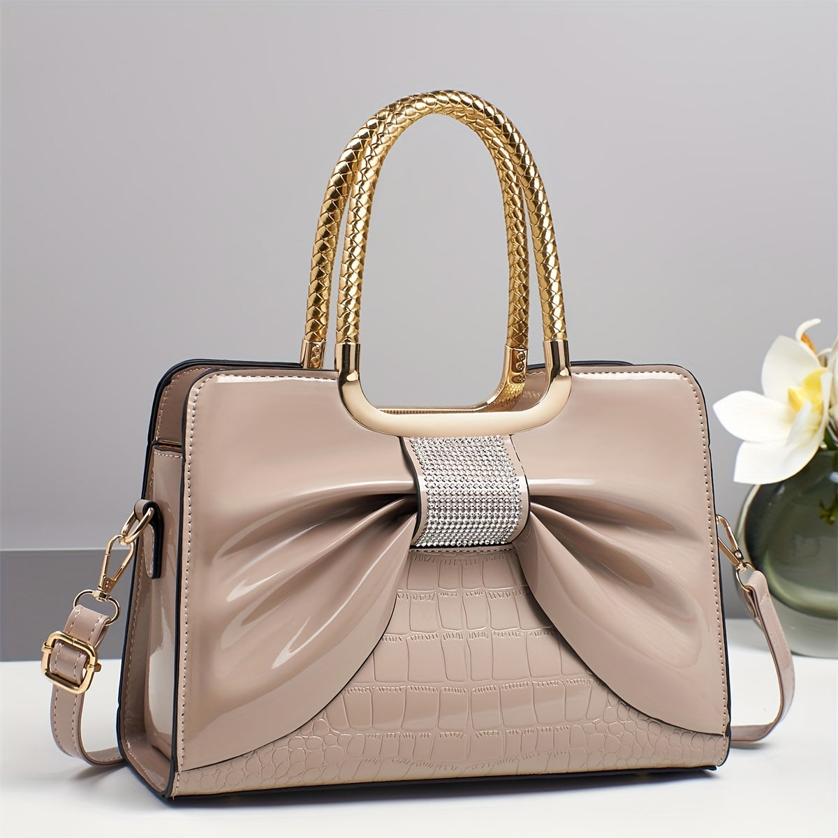Crossbody Bag for Women – for Travel & Work, Bow Accent Faux Leather Luxury – detail view 17