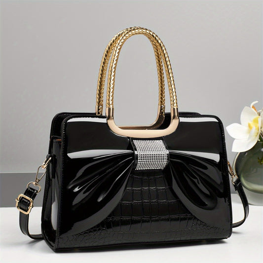 Crossbody Bag for Women – for Travel & Work, Bow Accent Faux Leather Luxury – front view