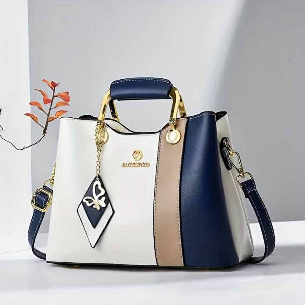 Crossbody Bag for Women – for Travel & Work, Color Block Navy White Contrast – detail view 6