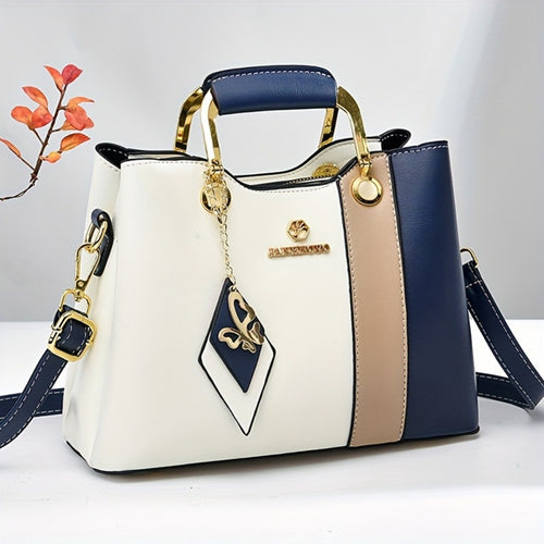 Crossbody Bag for Women – for Travel & Work, Color Block Navy White Contrast – front view
