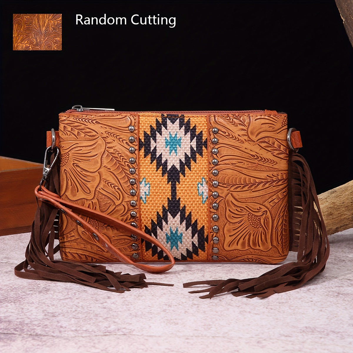 Crossbody Bag for Women – for Travel, Woven Tassel Vintage Floral Fringe – detail view 15
