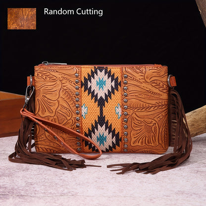 Crossbody Bag for Women – for Travel, Woven Tassel Vintage Floral Fringe – detail view 15