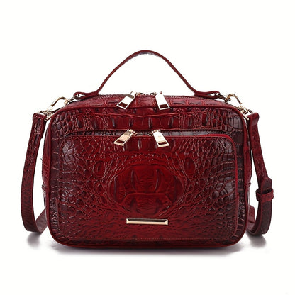 Crossbody Bag for Women – Vegan Leather, Crocodile Pattern Top Handle Satchel – detail view 20