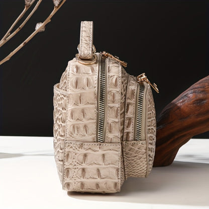 Crossbody Bag for Women – Vegan Leather, Crocodile Pattern Top Handle Satchel – detail view 15